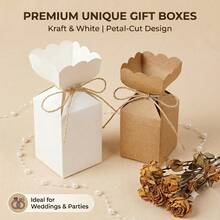 KEXINGYIYI 12/24pcs Unique Petal-Cut Kraft & White Vase Box, Romantic Wedding Favor Box, Party Gift Packaging Box With Twine - Yellow - View 2