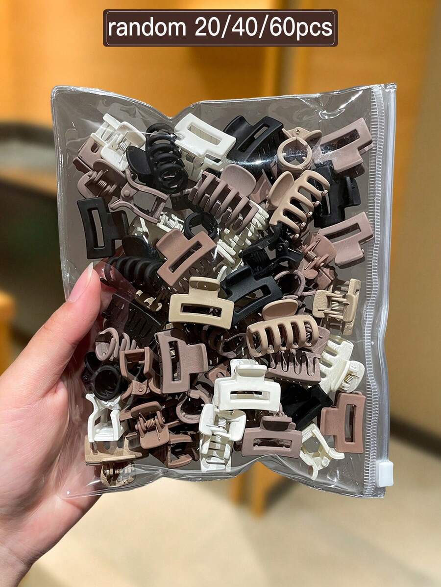 20/40/60pcs Women's Coffee Color Matte Small Hair Claw,Square Hair Clip,Dragon Claw Hair Clip Style Random,Simple Versatile Style Suitable