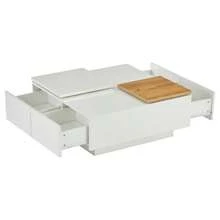 Modern Square Coffee Table In Glossy White Wood With A Shelf Measuring 75 X 75 X 33.5 Cm, Small Sliding Tray, Maximum Load Capacity 30 Kg. - 白色 - 查看 7