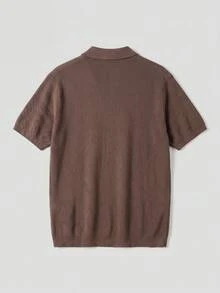 Camiseta de manga corta con cuello de cárdigan de moda casual de verano para hombres, adecuada para ocasiones de negocios y uso diario - Marrón - Ver 6