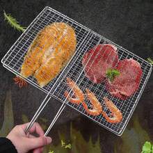 1pc Rectangular Wavy BBQ Grill Rack - Stainless Steel Material, Fish Clip, Meat, Vegetable, Suitable For Home And Outdoor Cooking, BBQ Accessories - Barbecue Net - View 4