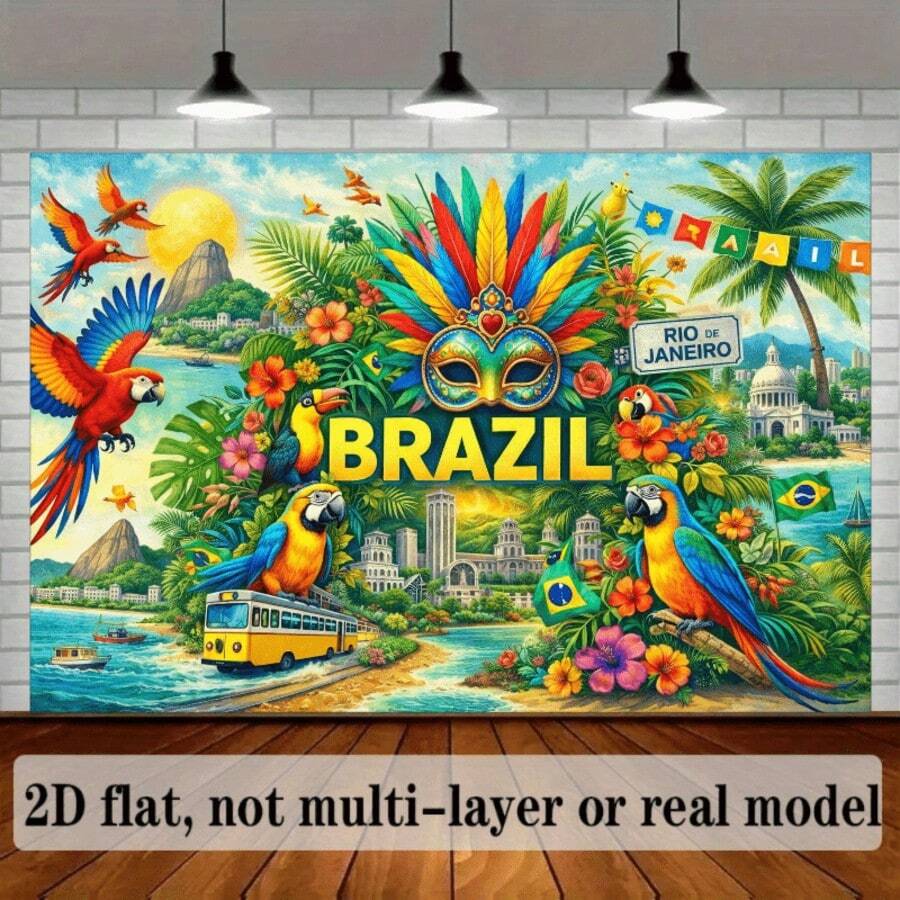 1pc Brazil Rio Carnival Theme Banner, Polyester Material, Suitable For Birthday, Brazil Festival Party, Sports Event Viewing Party, Indoor/Outdoor Decoration, Home Decor, Garden, Yard Decoration And General Theme