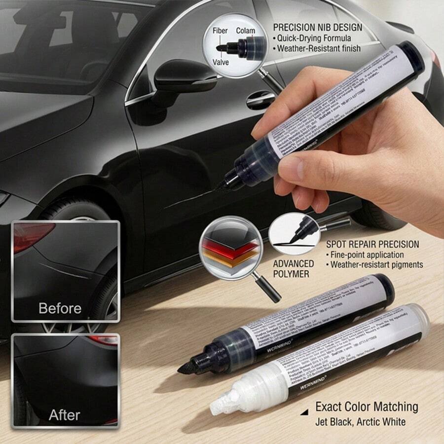 Car Touch Up Marker Set, Black & White Scratch Repair Pen For Car, Truck, SUV, Motorcycle, Alloy Wheel Hub & Auto Body, Quick-Drying Waterproof Anti-Rust Pen For Car Care.Precision Nib Car Scratch Repair Touch Up Pen - A - View 1