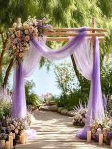 Light Purple Glitter Chiffon Table Runner, Transparent Tulle Table Runner, Chiffon Wedding Drapes Tablecloth, Wedding Chiffon Table Runner, Romantic Chiffon Outdoor Curtain Backdrop, Lawn Arch Drapery Backdrop Decoration Fabric, Suitable For Bride, Birthday Party, Holiday, Ceiling, Dining Table Centerpiece Decoration, Large Banquet Tablecloth Photo Prop, Thanksgiving Wedding Ceremony Party Ceiling Decoration - Lilac Purple - View 3