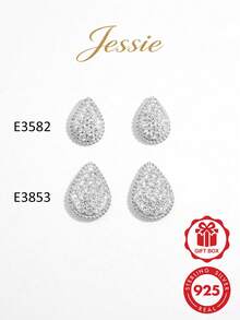 Vaerine 1 对优雅复古 925 纯银方晶锆石泪珠设计耳钉，适合女性聚会和礼物 - 銀色 - 查看 1