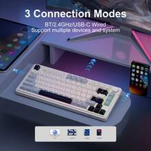75% MageGee GK950 Mechanical Feeling Membrane Keyboard, 80 Keys, RGB Backlight, Wired & Wireless Mini Keyboard, Suitable For Laptop, PC, Portable Keyboard, Original MageGee Gaming Keyboard, For Family Gift [Color: Glacier Blue] - View 3