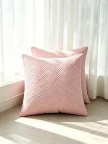 Quilted Velvet Throw Pillow Cover, Soft Plush Textured Decorative Cushion Case, Solid Color Wave & Dot Pattern Pillow Cover For Sofa Couch Bedroom, Cozy Home Decoration - Pink - View 11