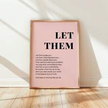1 Stück rahmenloses "Let Them" rosa minimalistisches Schriftart inspirierendes Leinwandposter - positive Büro- & neutrale Wohnheim-Wanddekoration, Wohnzimmer, Schlafzimmer, Homeoffice Klassenzimmer, Raumdekoration Schlafzimmer, Drucke für die Wand, Poster, beste Geschenkwahl - Rosa und Schwarz - Übersicht 2