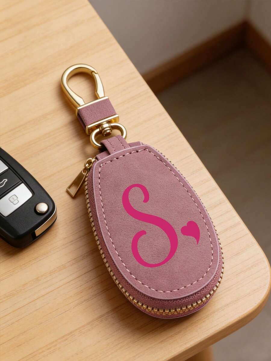 Unisex Multi-Function Key Pouch, Rose Red 26 Letters A-Z Pattern, Small Wallet, Zipper Key Ring, Heart Pattern Design, PU Faux Leather Material, Multi-Function Zipper Storage Bag, Car Key Storage Bag, Lightweight Portable Key Pouch, Simple Design, Travel Accessory, Suitable For Home, Office, Travel, Car And Other Occasions, Suitable For Men And Women, Ideal Gift For Friends, Men, Family, Couples, Anniversary, Birthday, Wedding, Mother's Day, Back To School Season - Multicolor - View 1