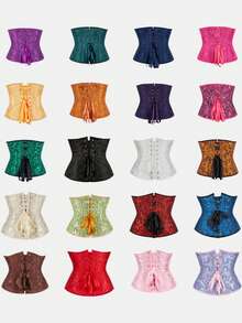 Multi-Color Optional Jacquard Corset, Front Closure & Back Tie Design, Retro Palace Style, Suitable For Daily Wear, Party, Halloween - Multicolor - View 5