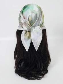 1件 70*70cm 正方形絲綢女款花卉紮染印花頭巾三角巾髮帶 時尚女用髮巾披肩圍巾 - 彩色 - 查看 8