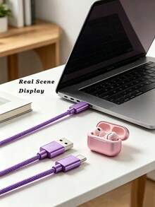 1-3pcs Type-C Fast Charging Cable, Nylon Braided Data Cable, USB-A To USB-C Fast Charging Cable, Compatible With Samsung, And Other Android Phones And Type-C Devices, Suitable For Travel/Office Desk Accessories/Car Accessories/Outdoor, Compatible With IPhone Charger/Phone Charger, Universal Phone Accessories - Multicolor - View 4
