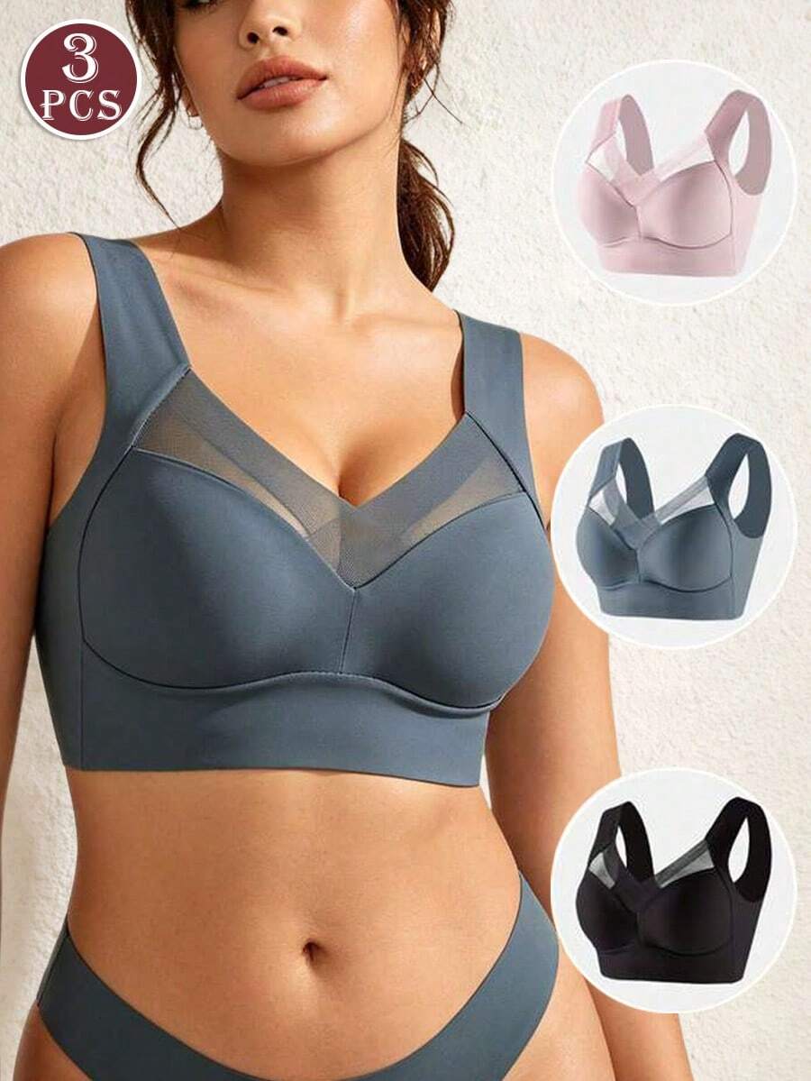 Women Bras & Bralettes - Black+Blue+Pink - View 1