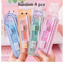 Random 1/4/8/12pcs Cartoon Stationery Set, Pencil, Pencil Sharpener, Eraser, Ruler, Original New 5pcs Set, Suitable For Scroll/Gift/Present/Prize/Back To School Season/Classroom Prize, Gift Filler Bag, Back To School Season Gift - Multicolor - View 13