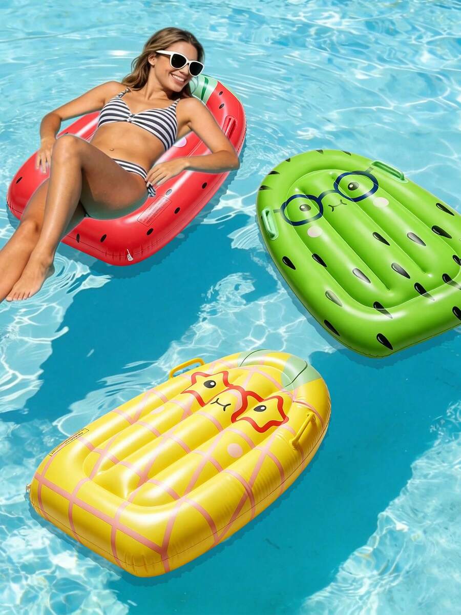Summer Vacation Cute Cartoon Fruit Theme Adult Inflatable Pool Lounger With Side Armrests, Thickened Leak-Proof PVC Foldable Portable Water Floating Device, Suitable For Beach, Swimming Pool And Vacation Leisure Areas - Multicolor - View 1