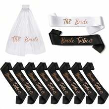 Sage Green Bachelorette Sash Set With Veil 11-Pack Elegant Bride & Bride Tribe Sashes For Wedding Party & Team Brid Gift Decorations - Style 1 - View 12