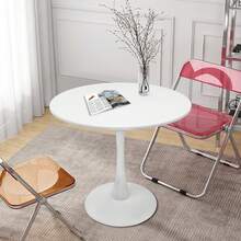 RainWeel Modern Round Dining Table, Kitchen Dining Table, Pedestal Table With Round Top, Tulip Dining Room Table For 1-4 People, Modern Coffee Table, 31.5*28.7inch  Mid-Century Leisure Table For Living Room, Kitchen, Dining Room, Balcony, Patio, Bar, White - White - View 1