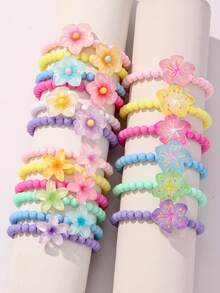 6pcs/Set Girls Cute Flower Beaded Bracelet Set, Suitable For School, Daily Wear And Festival - Multicolor - View 1