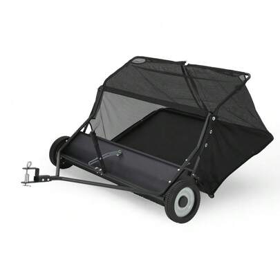 Beaully Steel Tow Behind Lawn Sweeper, 42inch/48inch/50inch Pull Behind Lawn Sweeper, Leaf & Grass Collector With Adjustable Sweeping Height And Dumping Rope Design For Picking Up Grass And Debris