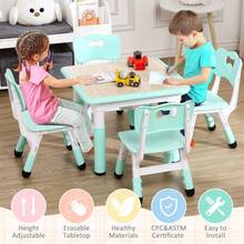 Mesa y 4 sillas ajustables en altura, multiusos (2-10 años): manualidades, estudio. Superficie fácil de limpiar, patas antideslizantes. Ideal para guardería o aula. Color efecto madera - Azul del lago - Ver 7