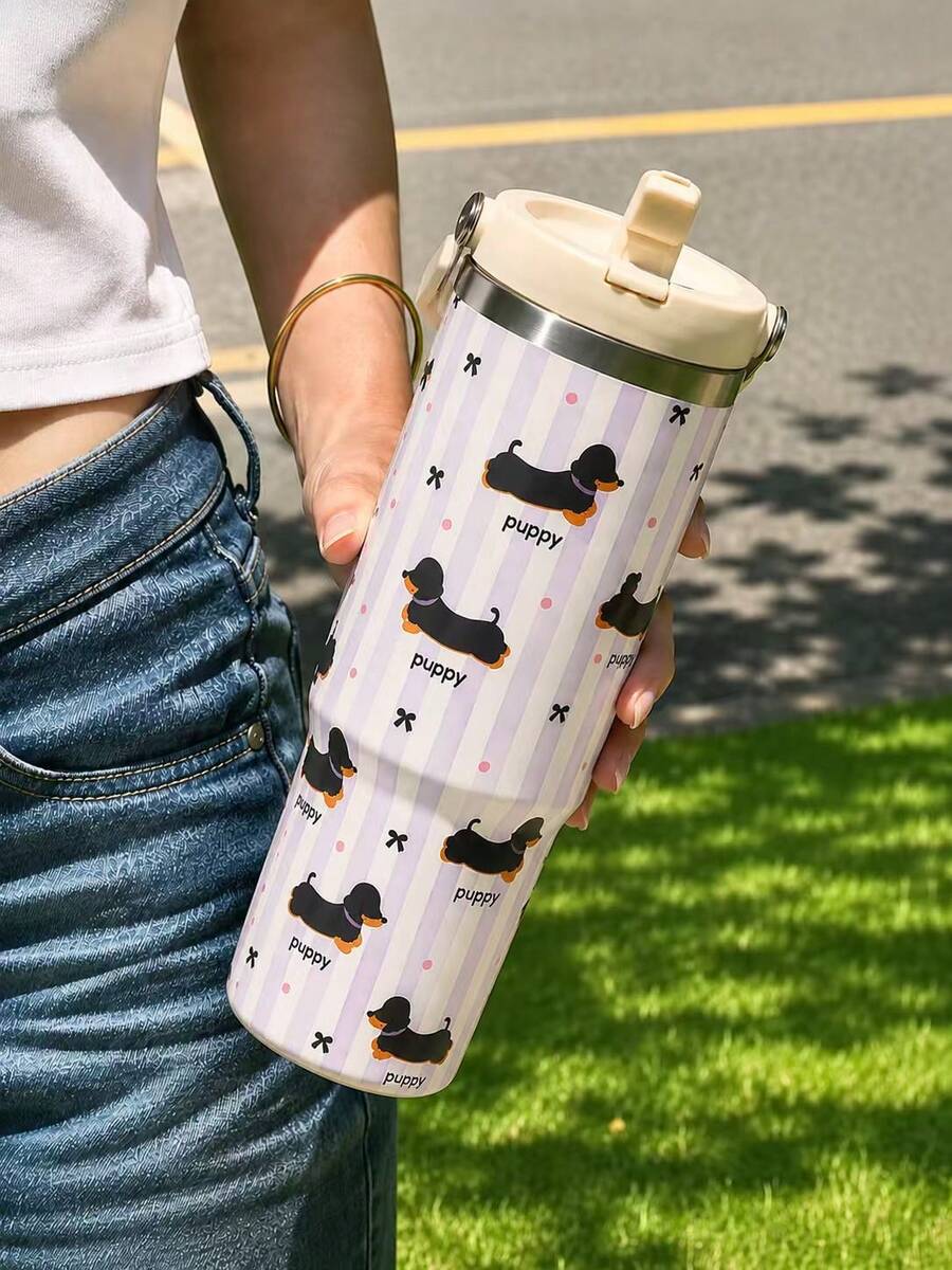 SCALON 30oz/900ML 1PC Large Capacity Insulated Mug With Straw, Portable Stainless Steel Vacuum Leak-Proof Drinking Mug, Ice King Mug, Travel Mug, Stainless Steel Insulated Mug, Cup, Coffee Mug, Suitable For Travel, School, Office, Outdoor, Gym, Home, Etc. A Great Gift For Friends And Family, Holiday Gift, Birthday Gift (Includes Straw). Ideal For Christmas/Halloween, Suitable For All Seasons. - View 1