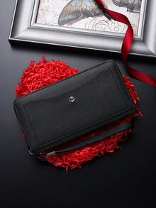 SHABILI 1pc Solid Color PU Large Capacity Zipper Business Wallet Clutch Phone Bag For Men, Commuting, Student, Daily Use - Black - View 11