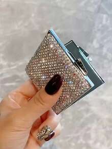 Luxury Sparkling Diamond Portable Double-Sided Folding Lipstick Mirror - Perfect Choice For Touch-Ups Anytime, Anywhere, Sparkling Rhinestone Portable Folding Makeup Mirror - Home, Travel, Outdoor Rhinestone Decorated Makeup Mirror, Double-Sided Folding Square Mini Vanity Mirror, Fits In Handbag, High-Definition Double-Sided Pocket Mirror, Valentine's Day Gift, Mother's Day Gift, Back To School Gift - Multicolor - View 9