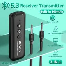 KZ 二合一蓝牙5.3音频接收器/发射器，HiFi立体声无线适配器，带3.5mm AUX接口和麦克风，兼容汽车、飞机、电视、电脑、扬声器等设备。 - 2-In-1 Adapter - 查看 18