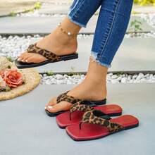 Women's Open Toe Leopard Print Flat Sandals, Simple And Fashionable Design, Suitable For Summer And Early Autumn, Perfect For Shopping And Dating - Black - View 2