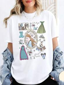 Licencia Original de Disney, Camisetas de Colores Cómodas de Aisha y Anna, Camiseta de Viaje para Niña Cumpleaños Bebé Princesa Disney Frozen 2026, Camiseta 100% Algodón, Unisex para Hombres y Mujeres - Blanco - Ver 1
