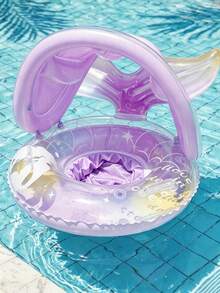1pc Children's Pink Mermaid Swim Ring With Sunshade, Inflatable Pool Float, Suitable For Summer Beach Water Games - Multicolor - View 2