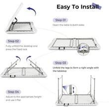 VJND Folding Table 4 Foot Portable Heavy Duty Plastic Fold-In-Half Utility Table Small Indoor Outdoor Adjustable Height Folding With Carrying Handle, Camping And Party,White |   Portable - 白色 - 查看 3
