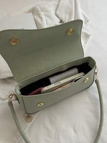 1pc Solid Color Fashion Leopard Print Asymmetrical Flap Retro Minimalist Elegant Shoulder Underarm Bag - Mint Green - View 9