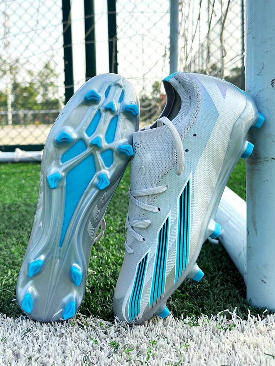 STARNOVO Herren Profi-Fußballschuhe - Schnür-Strick-Socken Leichtgewicht AG Hartboden Stollen Trainings- & Spielschuhe, Rasen-Fußballschuhe, Langstollen-Design TPU-Obermaterial und TPU-Sohle, geeignet für Ganzjahres-Training und Spiele - Grau - Übersicht 1