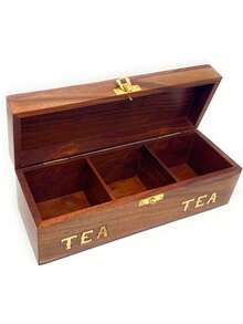Handcrafted Sheesham Wood Tea Box With Brass Inlay, Decorative Storage Organizer For Tea Bags, Artisan Crafted In India, Elegant Kitchen Gift Item (Medium) Father's Favorite Gift - Multicolor - View 6