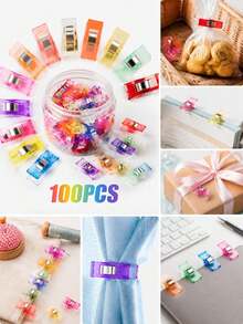 100pcs Assorted Color Plastic Clips, Multi-Purpose Clips For Fabric, Sewing, Quilting, Crafts, Food Bag Sealing And Daily Use - A - View 2
