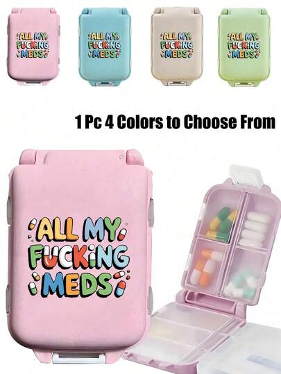 Portable Sealed Pill Box - Colorful Letter "My All Medications Pattern" Printed Storage Box, Easily Fits In Pocket, Handbag And Wallet, Essential For Daily Medication, Business Travel, Suitable For Work, Travel, Business Trip, Can Store Medications, Vitamins And Other Small Items, Compartment Storage, Convenient To Access, Suitable As Gift For Doctors, Nurses, Family And Friends, Teacher Gift, Back To School Essential