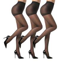 1pc Women's Transparent Tights_20D, High Waist Tummy Control Tights - Black - View 3