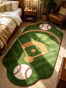 1pc Baseball Field Shaped Decorative Rug, Bedroom Decor, Floor Mat, Carpet, Home Decor, Living Room Rug, Small Living Room Rug, Bedroom Carpet, Living Room Home Decor, Outdoor Rug, Washable Carpet - Multicolor 3 - View 1