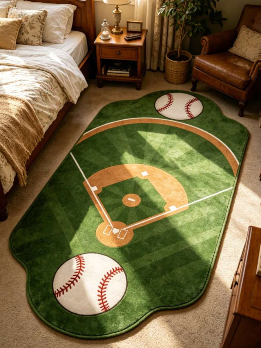 1pc Baseball Field Shaped Decorative Rug, Bedroom Decor, Floor Mat, Carpet, Home Decor, Living Room Rug, Small Living Room Rug, Bedroom Carpet, Living Room Home Decor, Outdoor Rug, Washable Carpet - Multicolor 3 - View 1
