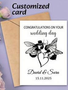 Personalized Wedding Greeting Card, Elegant Wedding Bee Couple Design, Suitable For Bride And Groom, Engagement, Anniversary, Wedding Gift - Multicolor - View 2