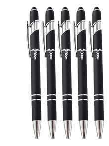 Elegant Black Ballpoint Pen Set 1/5/10pcs, Silver Decoration, Smooth Writing, Office Supplies, Suitable For Professionals, Students, Journaling, Fashionable Desk Accessory, Nurse, Doctor, Graduation, Birthday, Christmas Gift, Popular Stationery - Multicolor - View 5