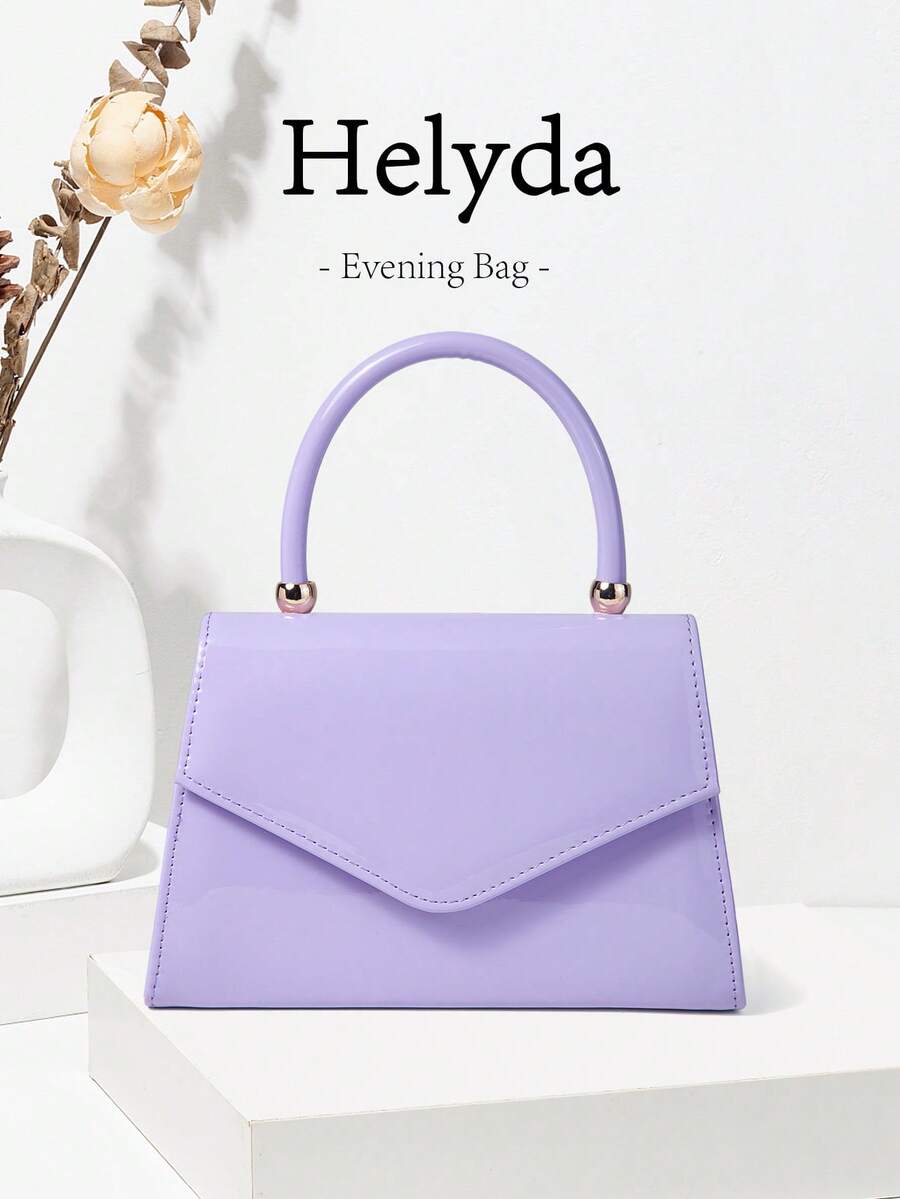 Helyda 淡紫色時尚鏡面 PU 翻蓋女款手提包，適合晚間聚會，迷人優雅的商務包，適合日常穿搭。可作為手拿包/手提包/後背包/斜背包，完美適用於婚禮、派對、舞會及其他活動。