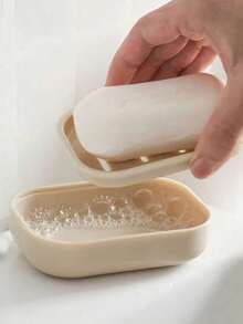 1pc Minimalist Dual Compartment Soap Dish With Efficient Drainage Holes For Quick Water Drainage And Anti-Water Accumulation - Solid Color - View 6