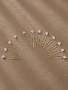 12pcs Women's Bridal Hair Pins Set For Diy Hair Styling, Circular Rhinestone Design Elegant Party - Gold - View 8
