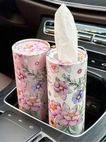 印花汽車紙巾盒,含50張紙巾 - 適用於杯架,花卉圓柱形汽車紙巾盒,派對印花紙巾盒,節日餐具,可更換紙巾架,也適合作為居家桌面收納盒,方便取用,車主完美禮物 - 多色 - 查看 2