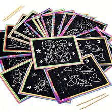 20 Sheets Rainbow Scratch Art Paper, Black Scratch Cards With Bamboo Pen, Engraving Art Paper, Suitable For Craft Projects, Scrapbooks And Decorations, Random Style - Multicolor - View 3