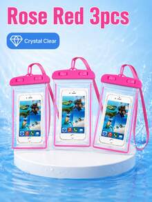 1/2/3/5入通用防水手機袋 防水手機殼 適用於 iPhone 14/13/12/11 Pro Max/XS Plus、Galaxy S22/S23 手機 (最高 7.0 吋) 3D 手機防水乾袋 - 玫紅色 - 查看 27