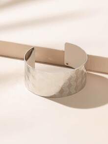 1pc Women's Fashion Design Multi-Layer Pure Metal Decorative Open Bangle Bracelet - Silver-b235 - View 3