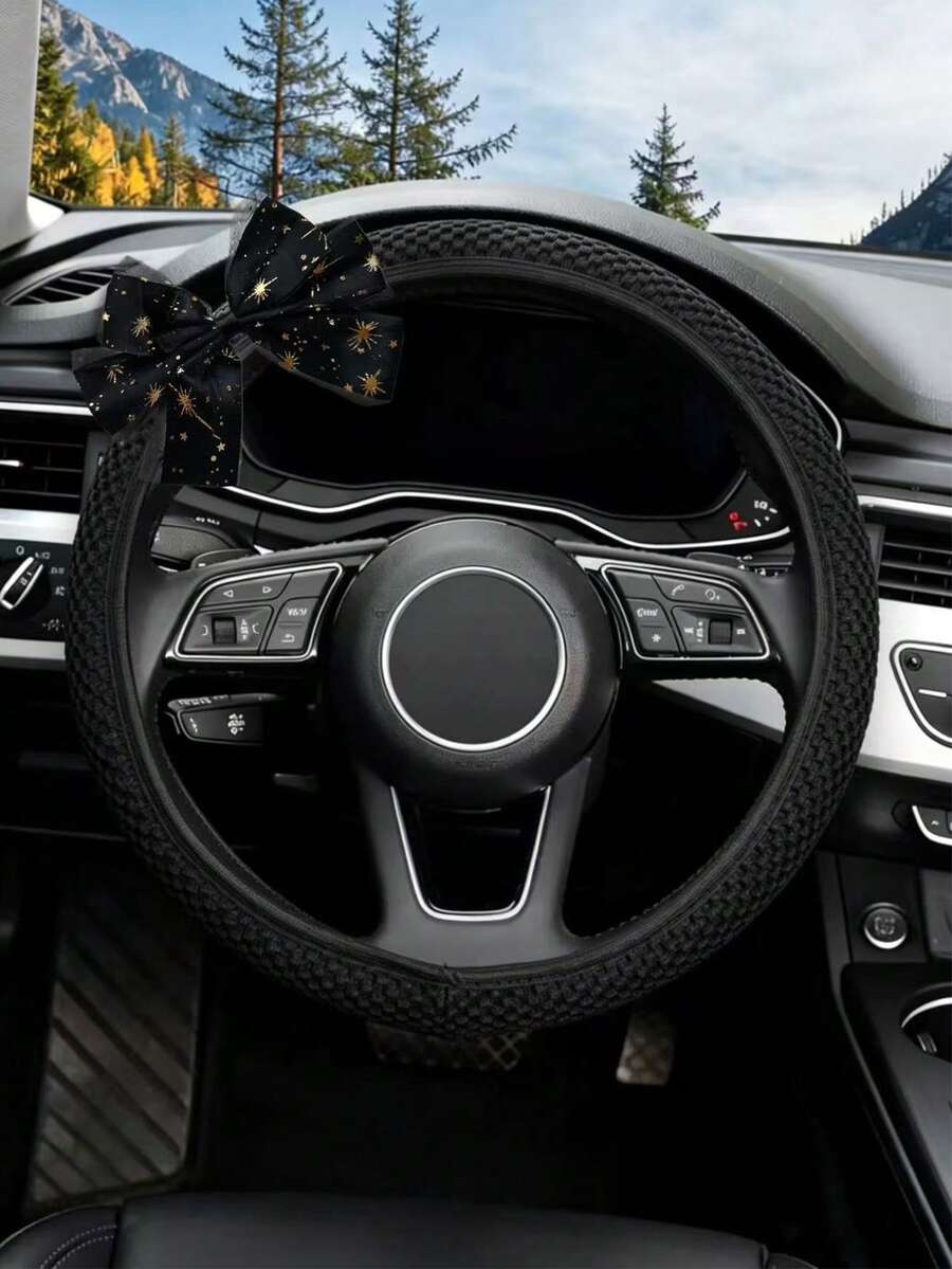 1 Stück Stern Schleife Dickes Mesh Lenkradbezug Auto Lenkrad Schutzhülle Auto Zubehör Dekoration - Lenkradbezug - Übersicht 1